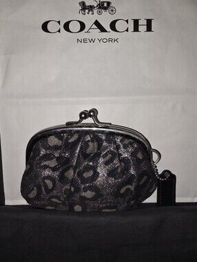 Y2K Coach Daisy Oscelot Silver Kisslock Coin Purse/pouch